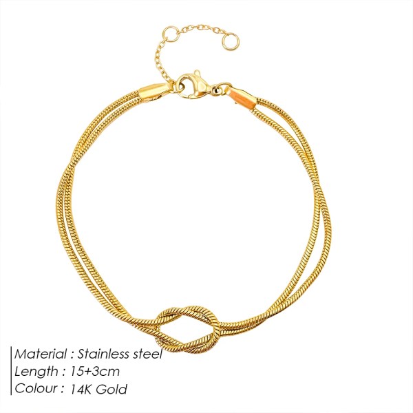 H7ef3a9b6f7f9493c8c2344dbe1192143q.webp Stainless Steel Gold Plated Couple Bracelet Classic Round Snake Chain Knotted Simple
