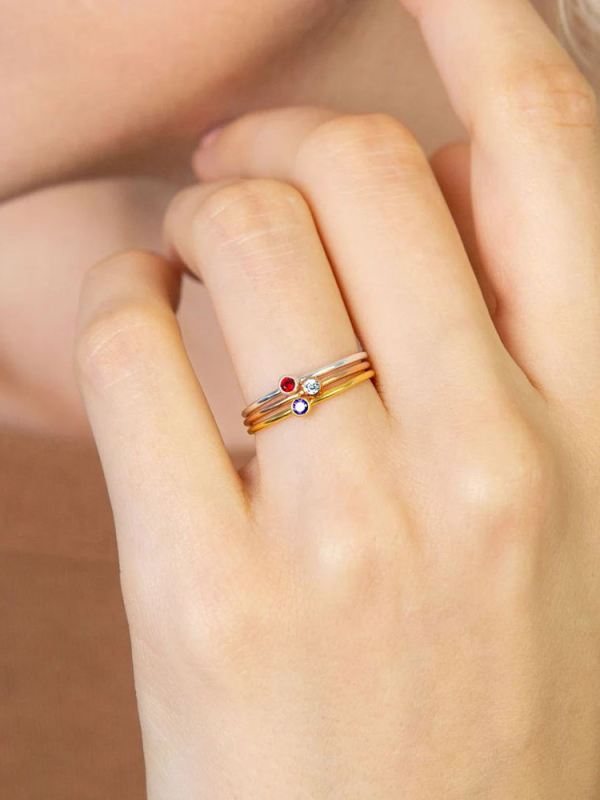 Hda22f7ff494a45639a8be6d14fe81f01D 316 Stainless Steel Stackable Birthstone Ring Gold Color Simple Fashion Style for Women
