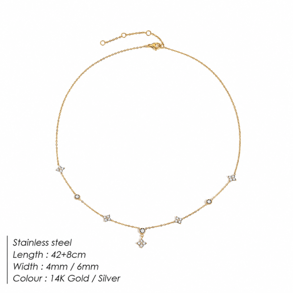 ee2d3905-3f5f-426f-ae64-a043387909c0 Elegant Delicate Zircon Four-leaf Clover Flower Sparkling Party Jewelry Gift Casual Necklace