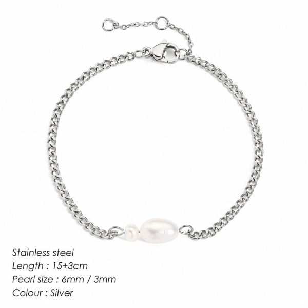 f9e50f77-3b78-4247-8ff5-f2c233ba36b3 Simple Classic Stainless Steel Charm with White Pearls Bracelet