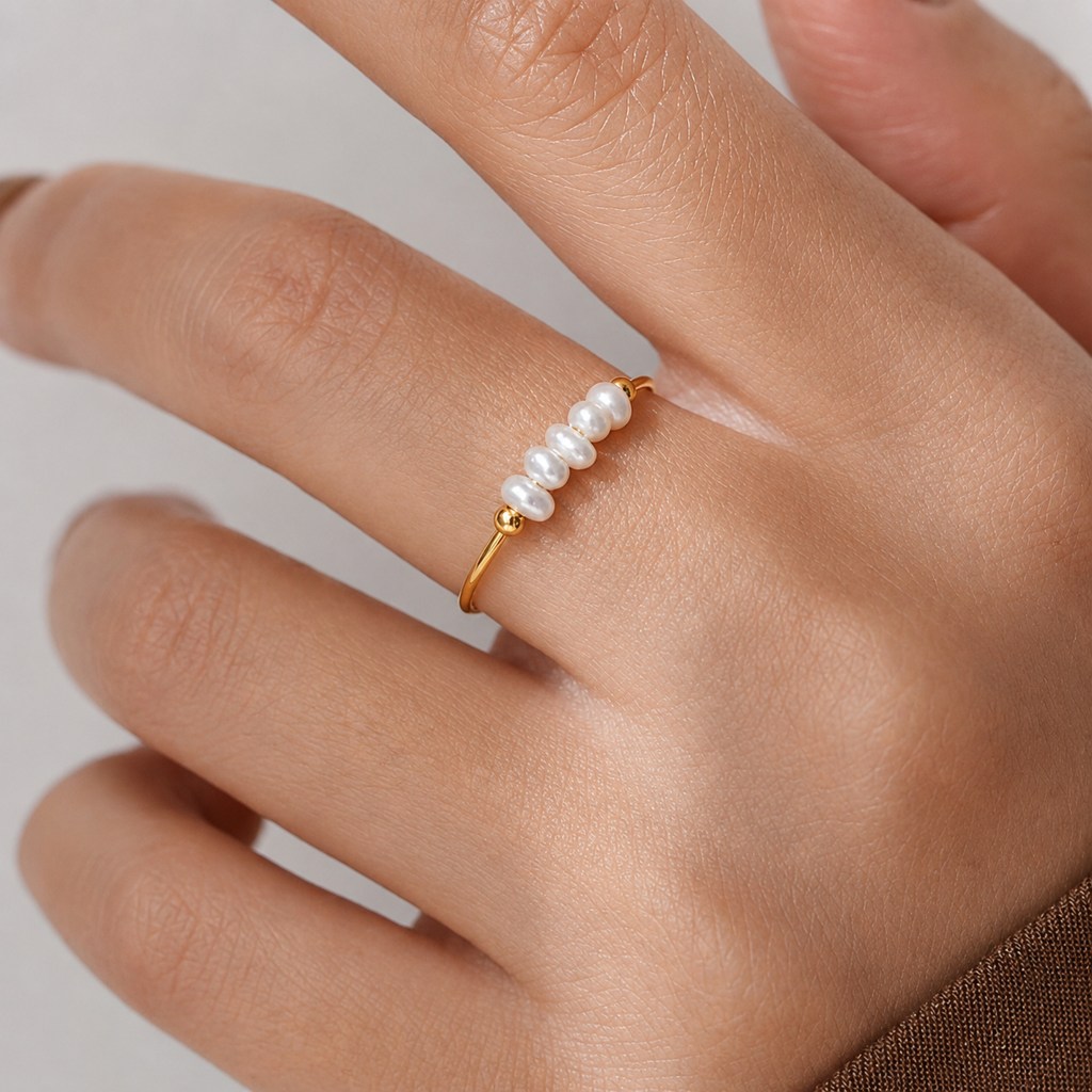 Fashion Freshwater Pearls High Quality Stainless Steel Gold-Plated Round Rings