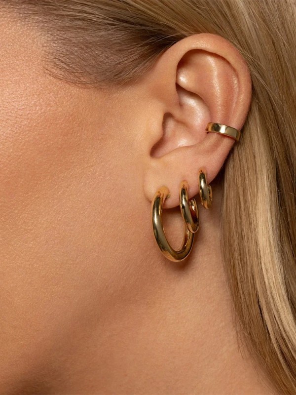 Stainless Steel C Huggie Hoop Earrings Round 18K Gold Plated Earring Women Jewelry Wholesale