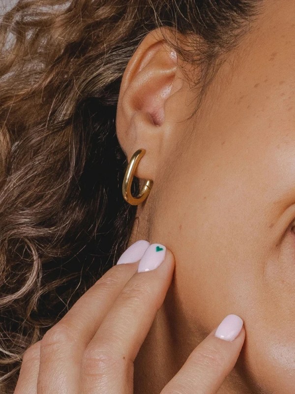 New Gold Thick Oval Hoop Earring for Womens U Shaped Huggie Hoops Earrings