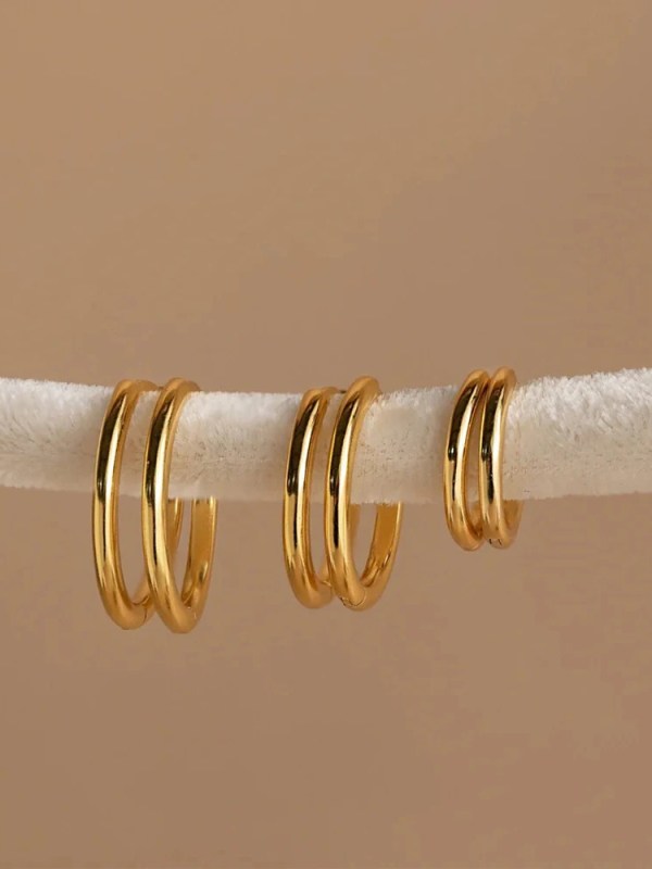 Trendy Party 316L Stainless Steel Hoop Earrings 18K Gold Plated for Men Women